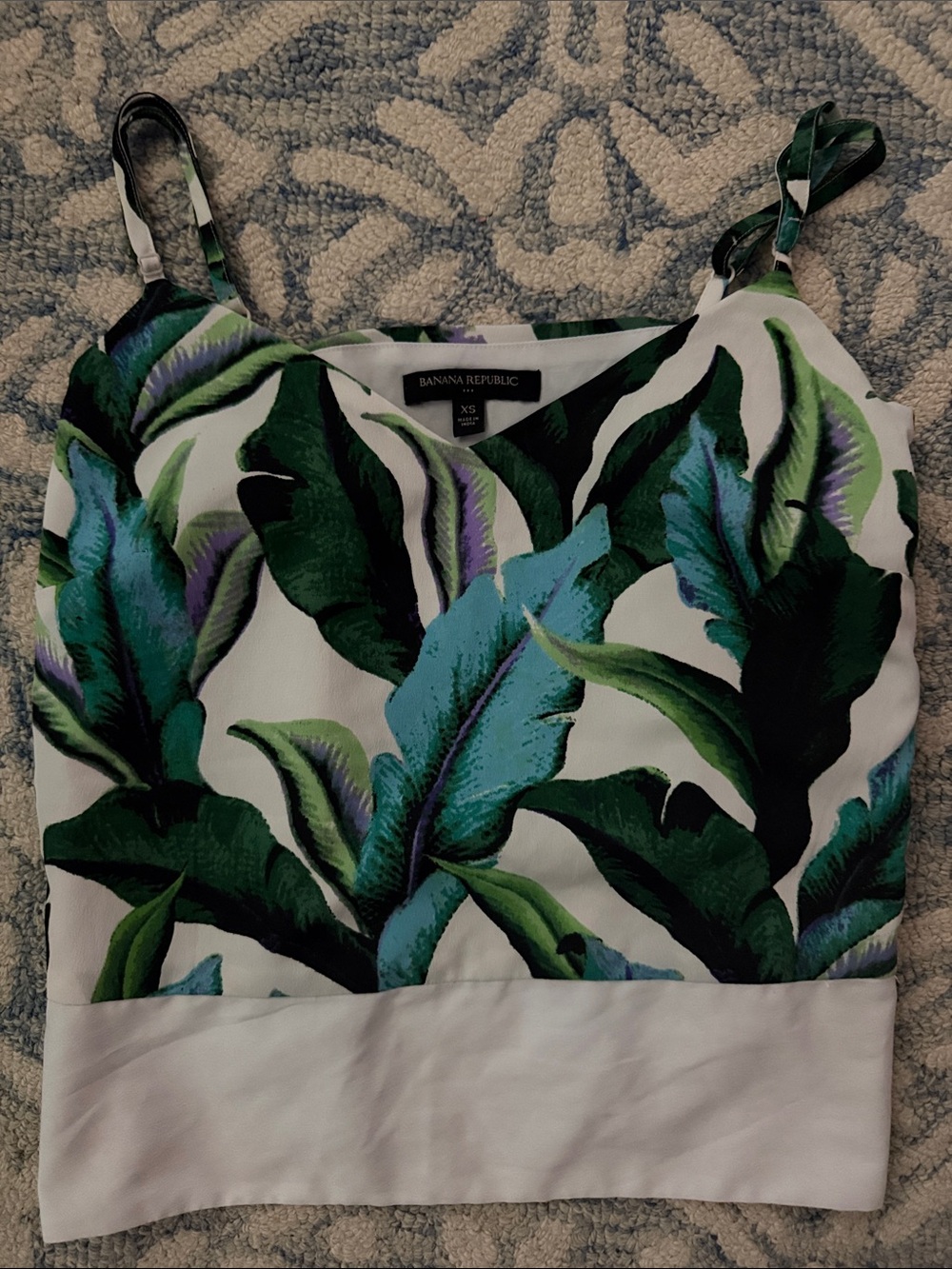 Banana Republic White Camisole with Green and Teal Leaf Print